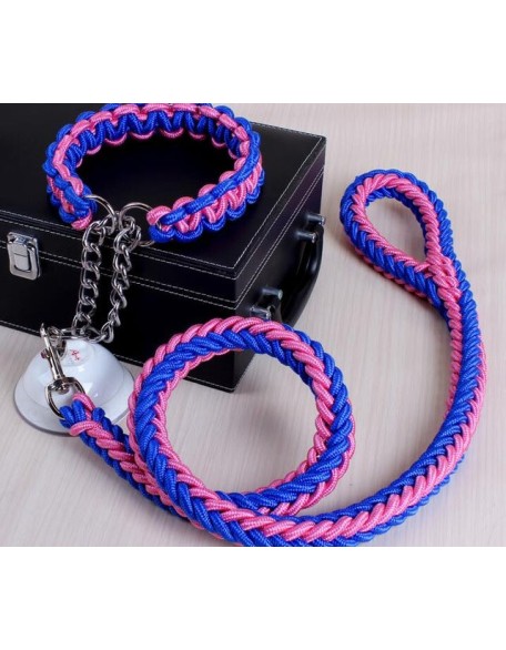 Large Dog Collar-Set Traction-Rope Leashes P-Chain Metal for Big Buckle