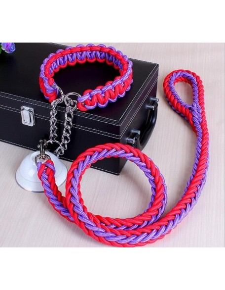 Large Dog Collar-Set Traction-Rope Leashes P-Chain Metal for Big Buckle