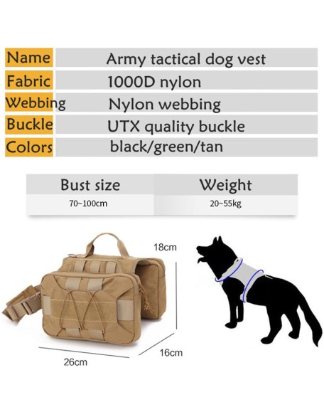 Tactical Dog Backpack Hound Dog Harness Vest with 2 Large Side Bags