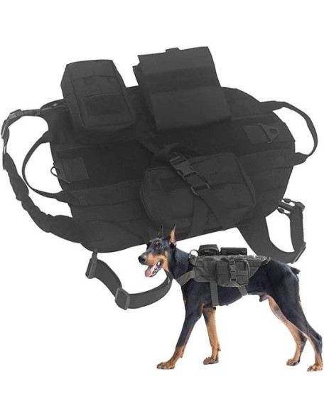 Tactical Dog Harness Adjustable Military K9 Harness Vest with 3 Detachable Pouches