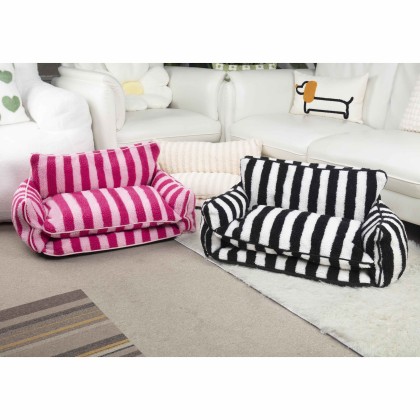 Trendy Striped Faux Lambswool Double Layer Dog & Cat Sofa Bed