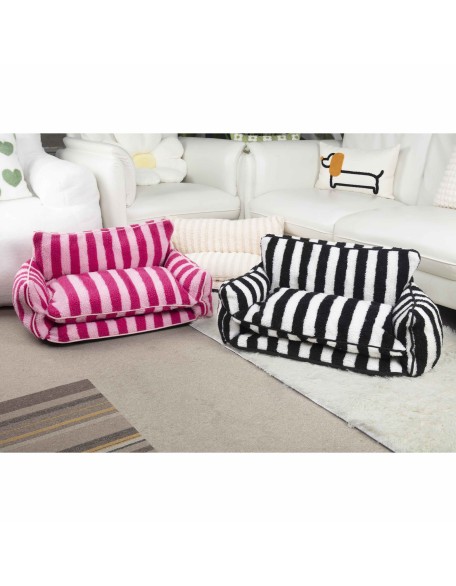 Trendy Striped Faux Lambswool Double Layer Dog & Cat Sofa Bed