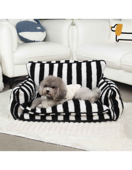 Trendy Striped Faux Lambswool Double Layer Dog & Cat Sofa Bed