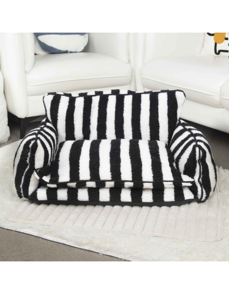 Trendy Striped Faux Lambswool Double Layer Dog & Cat Sofa Bed