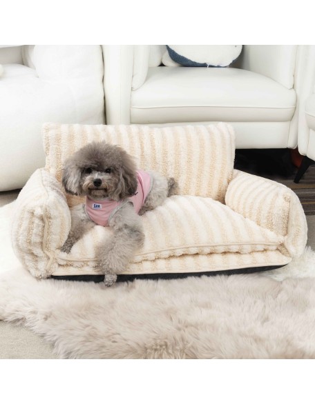 Trendy Striped Faux Lambswool Double Layer Dog & Cat Sofa Bed