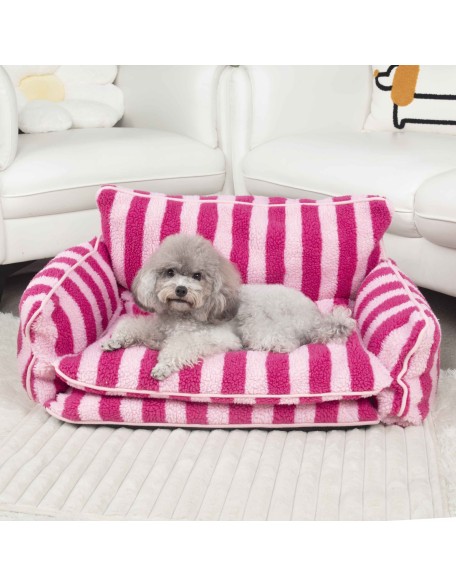 Trendy Striped Faux Lambswool Double Layer Dog & Cat Sofa Bed