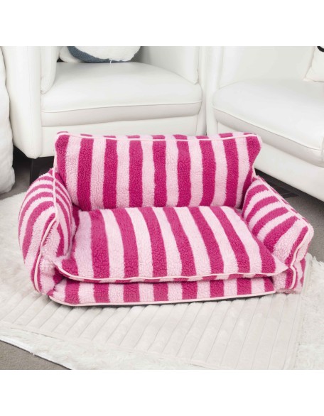 Trendy Striped Faux Lambswool Double Layer Dog & Cat Sofa Bed