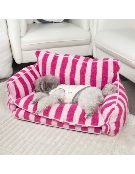 Trendy Striped Faux Lambswool Double Layer Dog & Cat Sofa Bed