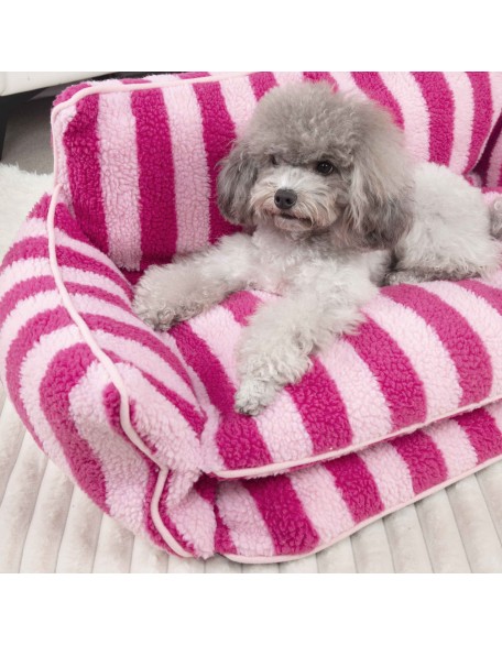 Trendy Striped Faux Lambswool Double Layer Dog & Cat Sofa Bed