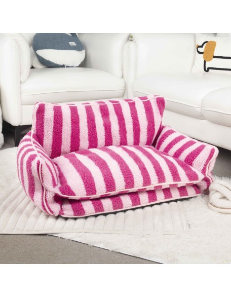 Trendy Striped Faux Lambswool Double Layer Dog & Cat Sofa Bed