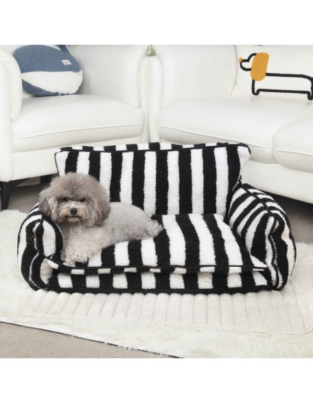 Trendy Striped Faux Lambswool Double Layer Dog & Cat Sofa Bed