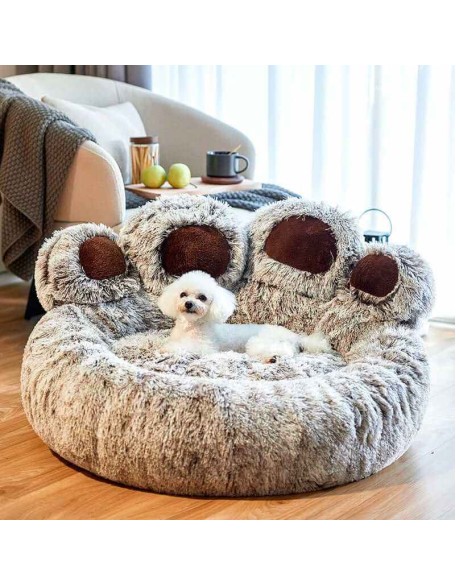 Bear Paw Calming Dog Bed Anti-Anxiety Paw Bed for Dogs Comfy Fur Donut