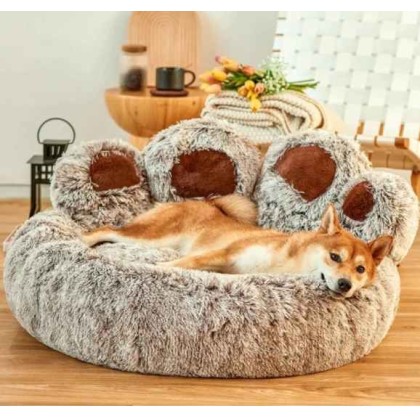 Bear Paw Calming Dog Bed Anti-Anxiety Paw Bed for Dogs Comfy Fur Donut