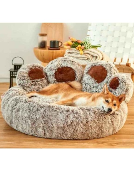 Bear Paw Calming Dog Bed Anti-Anxiety Paw Bed for Dogs Comfy Fur Donut