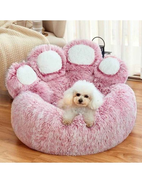 Bear Paw Calming Dog Bed Anti-Anxiety Paw Bed for Dogs Comfy Fur Donut