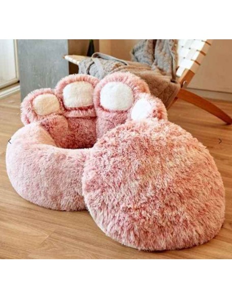 Bear Paw Calming Dog Bed Anti-Anxiety Paw Bed for Dogs Comfy Fur Donut