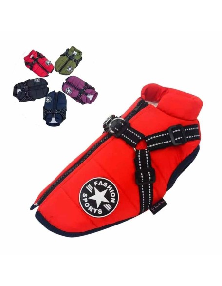 Waterproof Dog Fleece Coat, Integrated Adjustable Dog Harness, Fluffy Fleece Lining , Dog Coat, Winter Clothing for Dogs