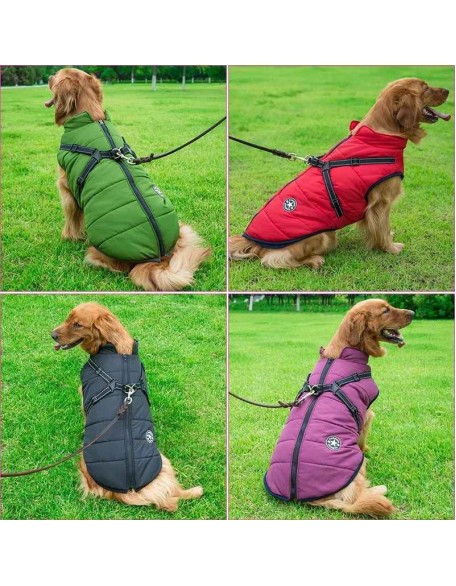 Waterproof Dog Fleece Coat, Integrated Adjustable Dog Harness, Fluffy Fleece Lining , Dog Coat, Winter Clothing for Dogs