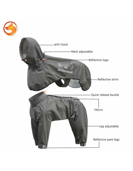 Fully Wrapped Reflective Dog Raincoat With Legs And Hood