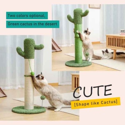 Cactus Cat Tree Cat Scratcher with Sisal Scratching Post and Interactive Dangling Ball For Indoor Cats