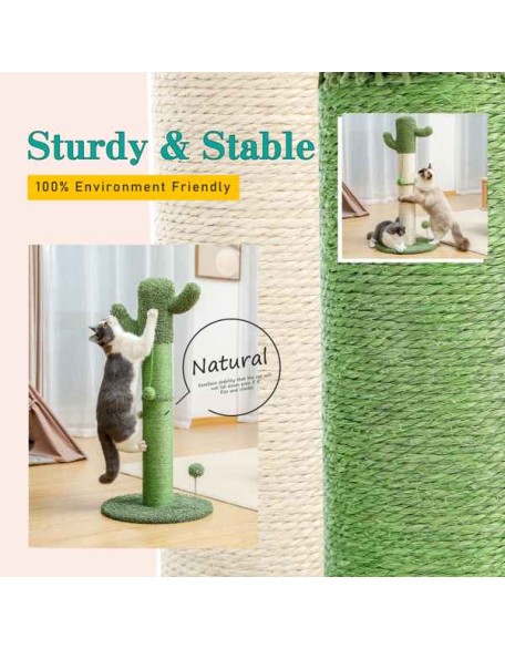 Cactus Cat Tree Cat Scratcher with Sisal Scratching Post and Interactive Dangling Ball For Indoor Cats