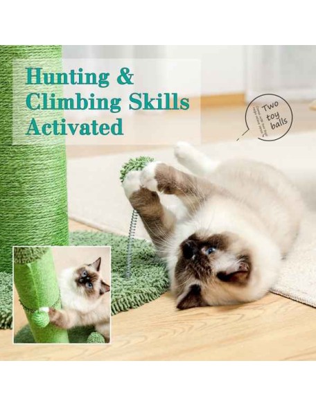 Cactus Cat Tree Cat Scratcher with Sisal Scratching Post and Interactive Dangling Ball For Indoor Cats