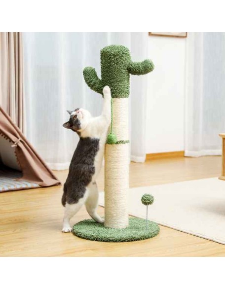 Cactus Cat Tree Cat Scratcher with Sisal Scratching Post and Interactive Dangling Ball For Indoor Cats