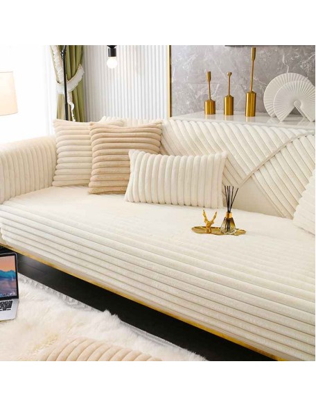 Striped Thickened Plush Non-slip Couch Cover