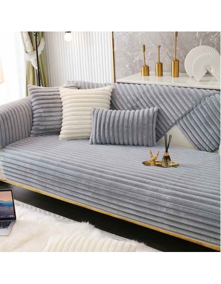 Striped Thickened Plush Non-slip Couch Cover