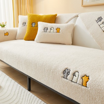 Cat Paw Embroidered Sofa Towel, Cartoon Cute Sofa Cover Blanket